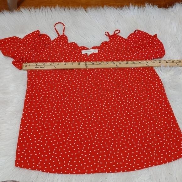 Monteau Los Angeles Size Medium M Red White Polka Dot Blouse Off Shoulder Top - Picture 2 of 11